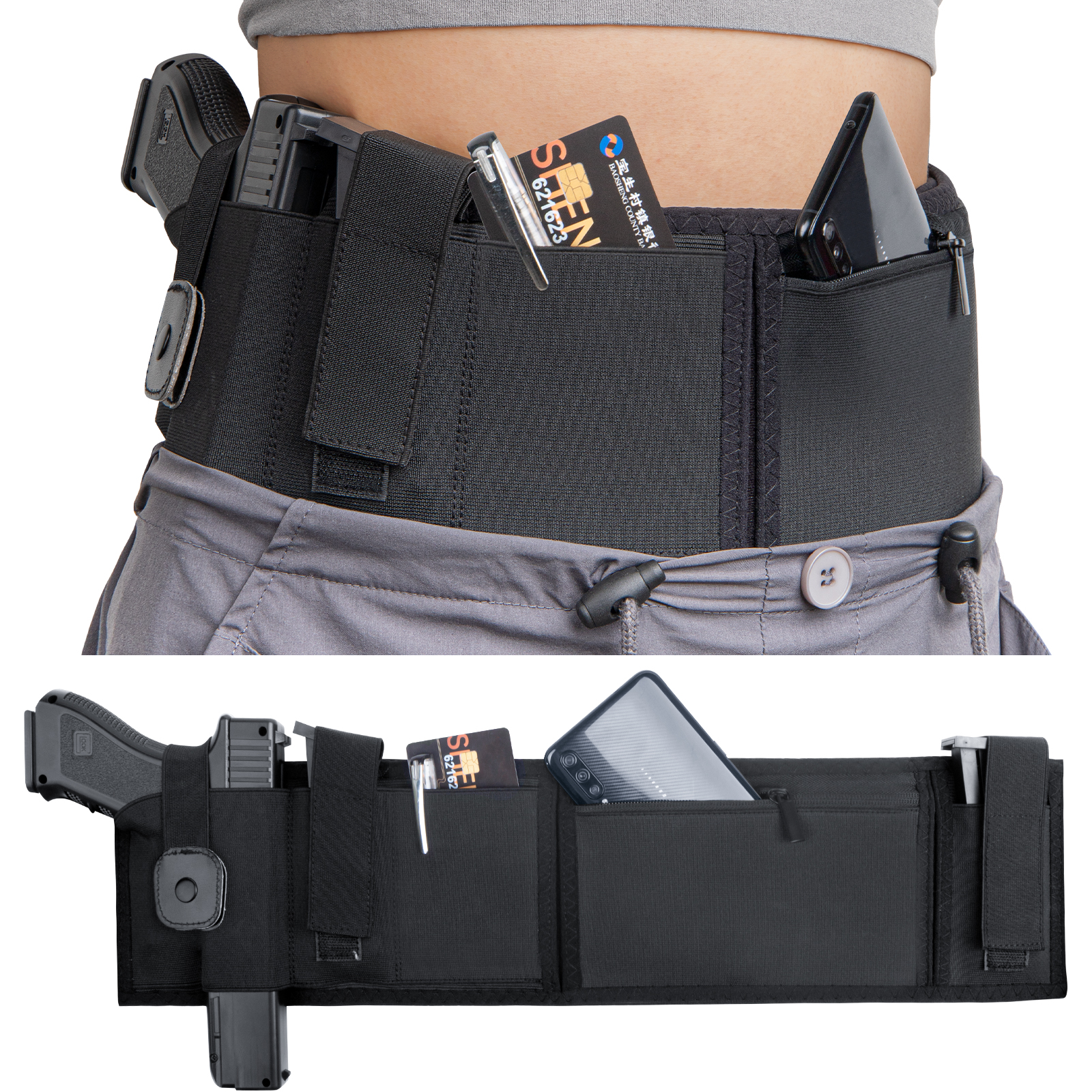 KUMGIM Belly Band Holster for Concealed Carry, Belly Gun Holsters for Men Women 380 9MM, Waist Band 